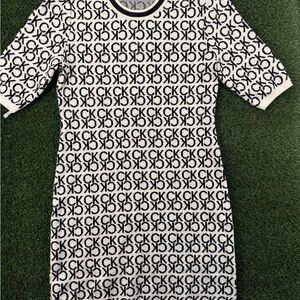 Calvin Klein Black and White Patterned Mini Dress